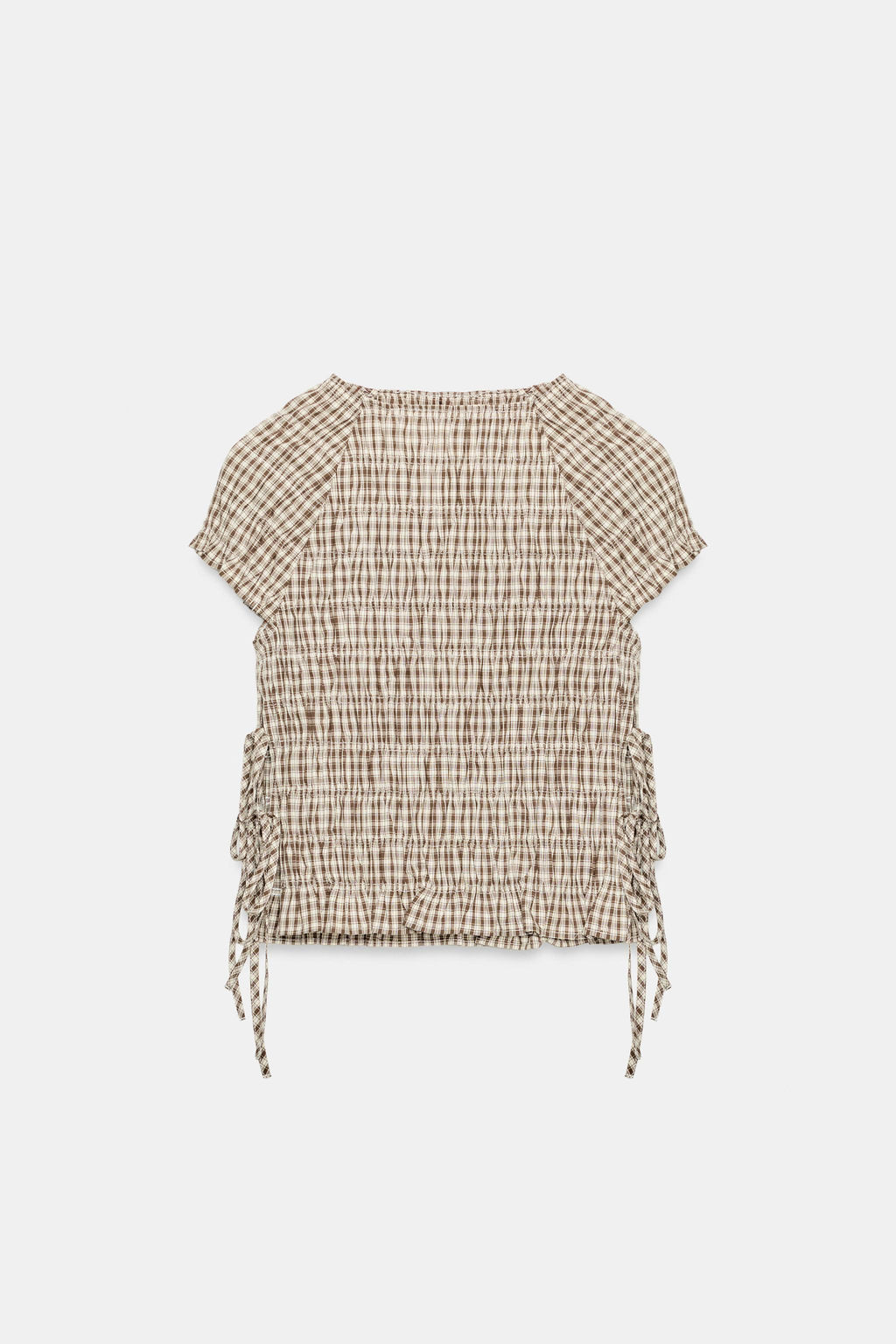 TOP POPELIN FRUNCES CUADROS / Beige-marro