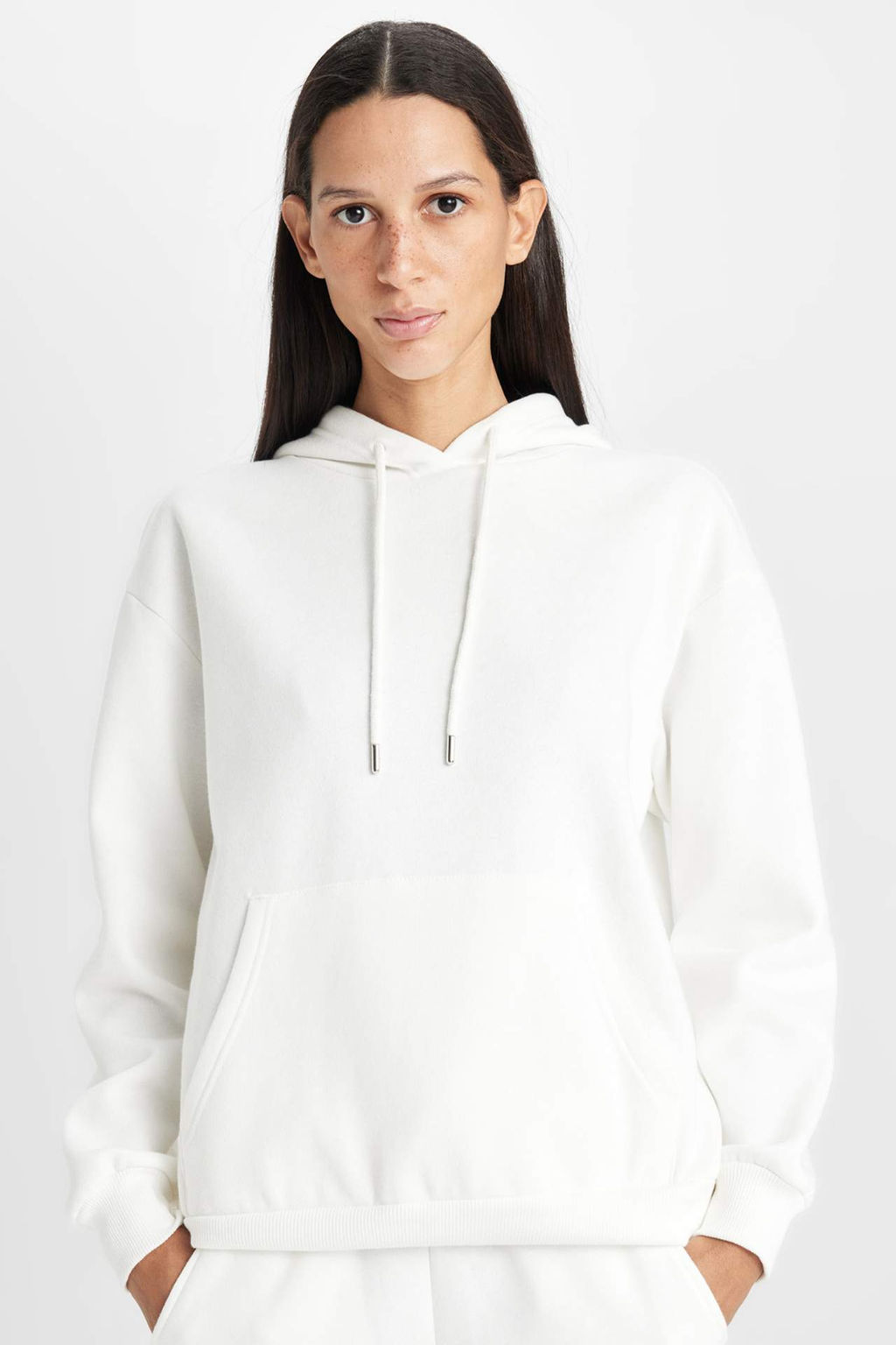 Relax Fit Kapusonlu Kanguru Cepli Kal?n Basic Duz Sweatshirt - Defacto фото 4