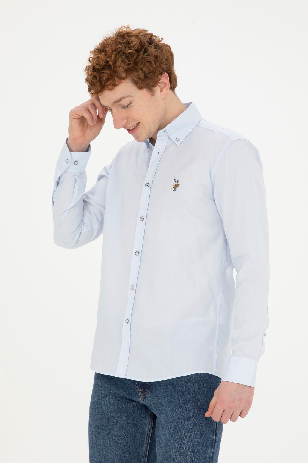 Мужская голубая базовая рубашка с длинным рукавом - U.s. polo assn фото 3