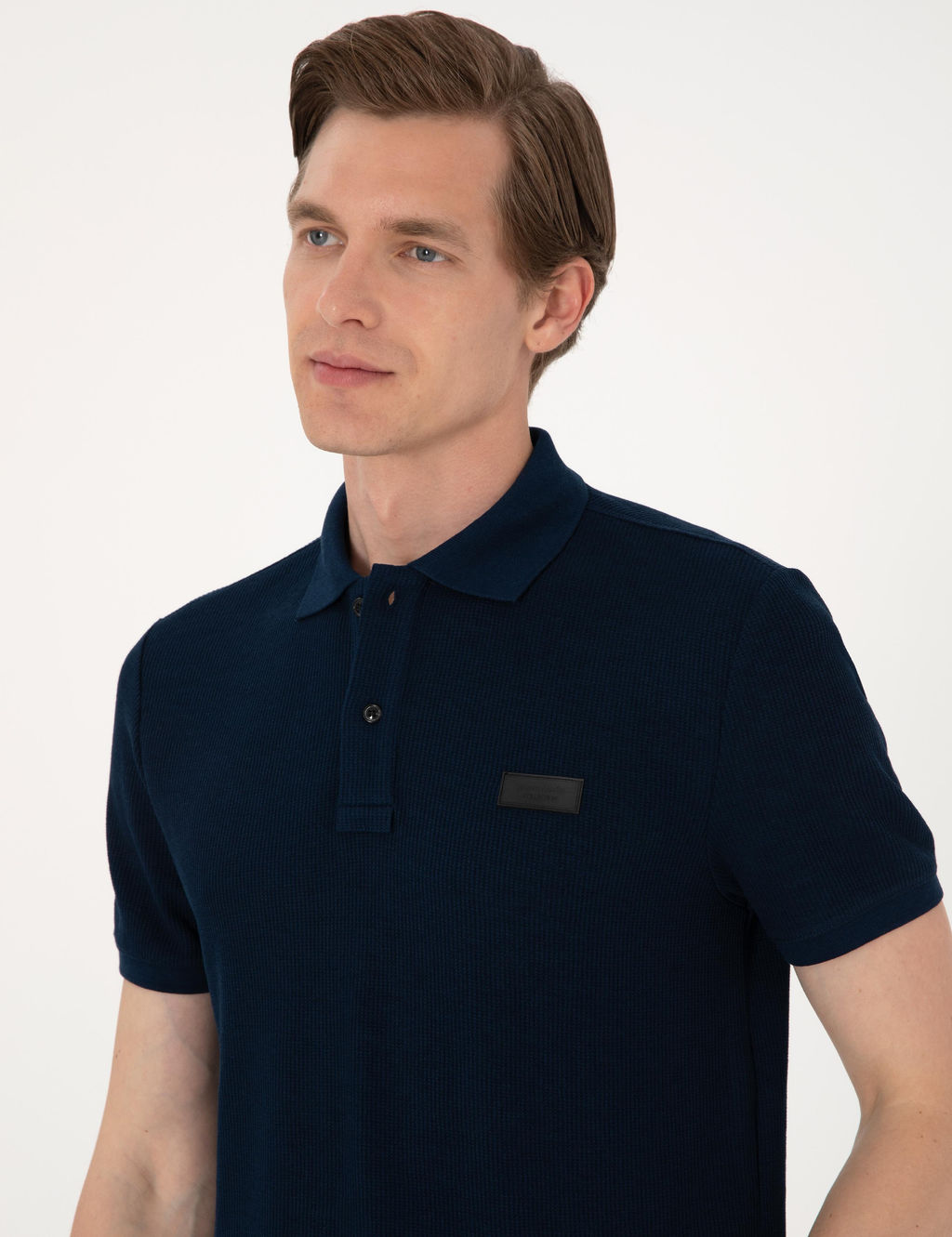 Lacivert Slim Fit _rme Dokulu Polo Yaka Ti__rt