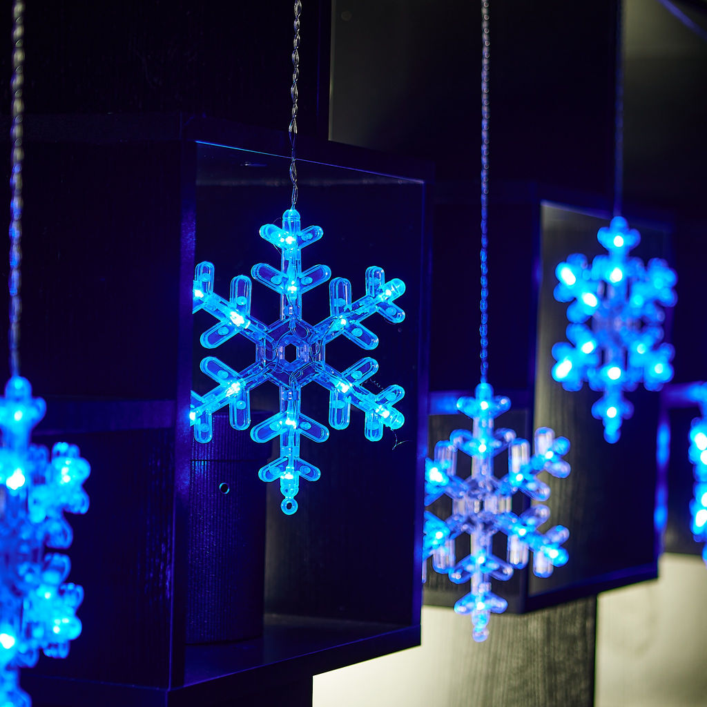 ULD-E1503-072/DTA BLUE IP20 SNOWFLAKES-3 Занавес фигурный светодиодный, 1,5х0,3м. 72 светодиода. Синий свет. Провод прозрачный. TM Uniel