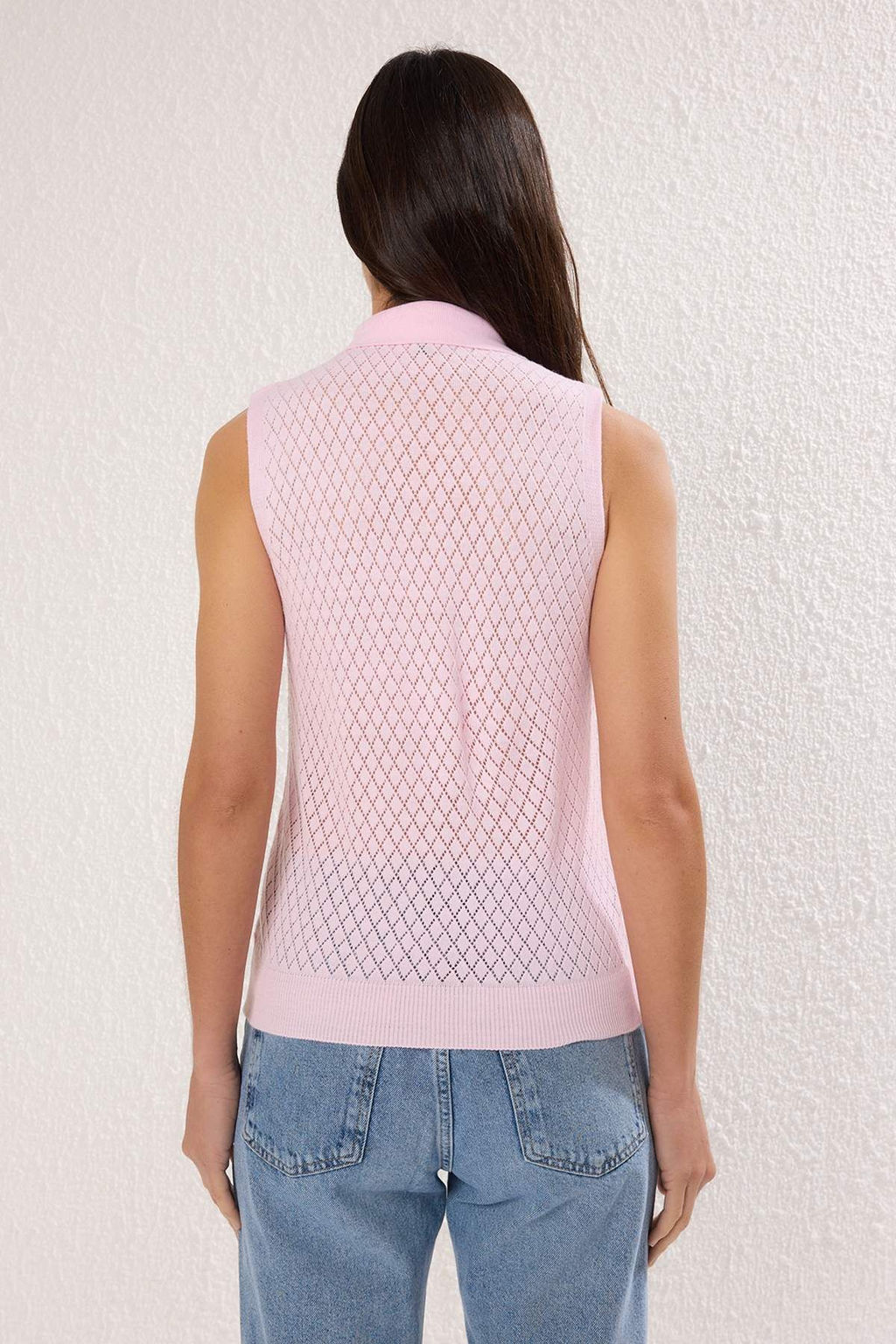 Pembe Viral Delikli/Ajurlu Yazl?k Polo Yaka Triko Bluz TWOSS25BZ00576 - Trendyolmilla фото 4