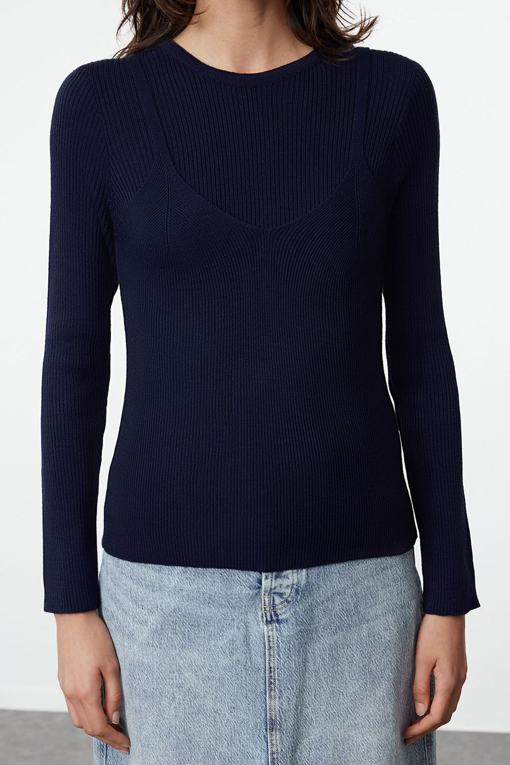 TRENDYOLMILLA Lacivert Basic Ikili Triko Kazak TWOAW25KZ00016