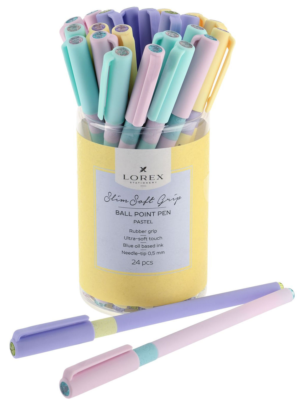 Цена за 2 шт. Ручка шариковая на масляной основе LOREX PASTEL Slim Soft Grip синяя 0,5 мм, ассорти кругл...