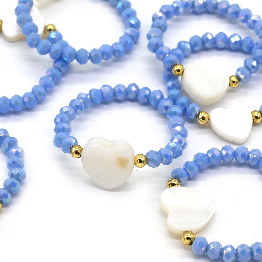 Колечко на резинке с перламутром Сердце и цирконом цвет небесно голубой - Радуга камня фото 8