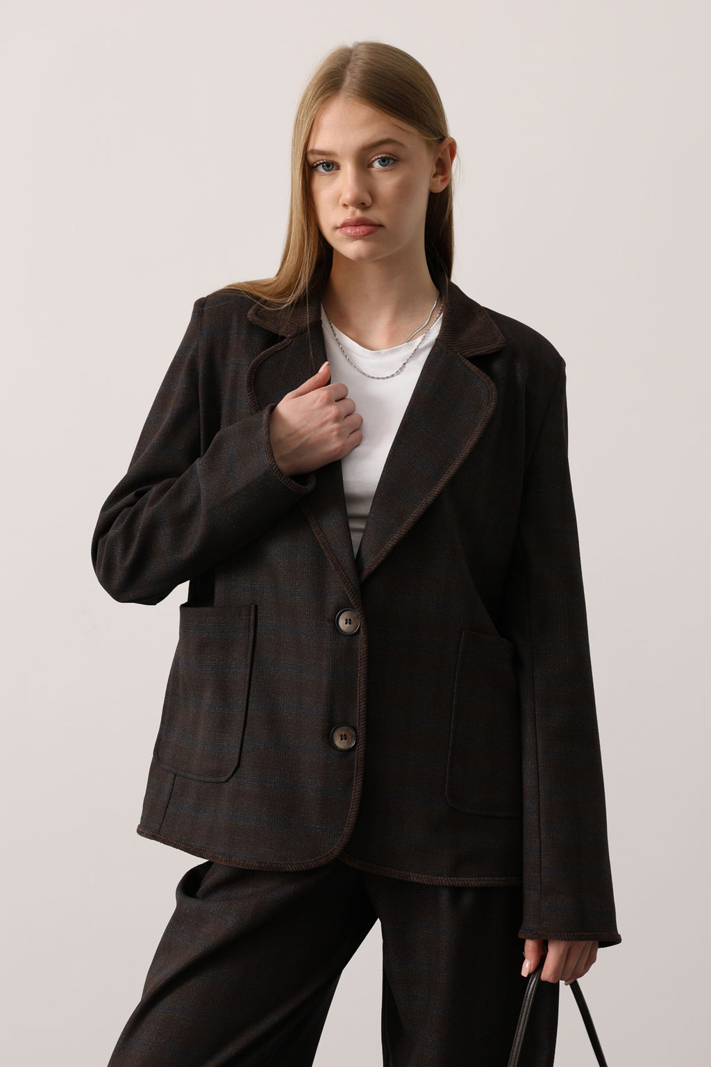 Cok Renkli Ekoseli Kadife Yaka Detayl? Oversize Dokuma Ceket TWOAW26BC00071