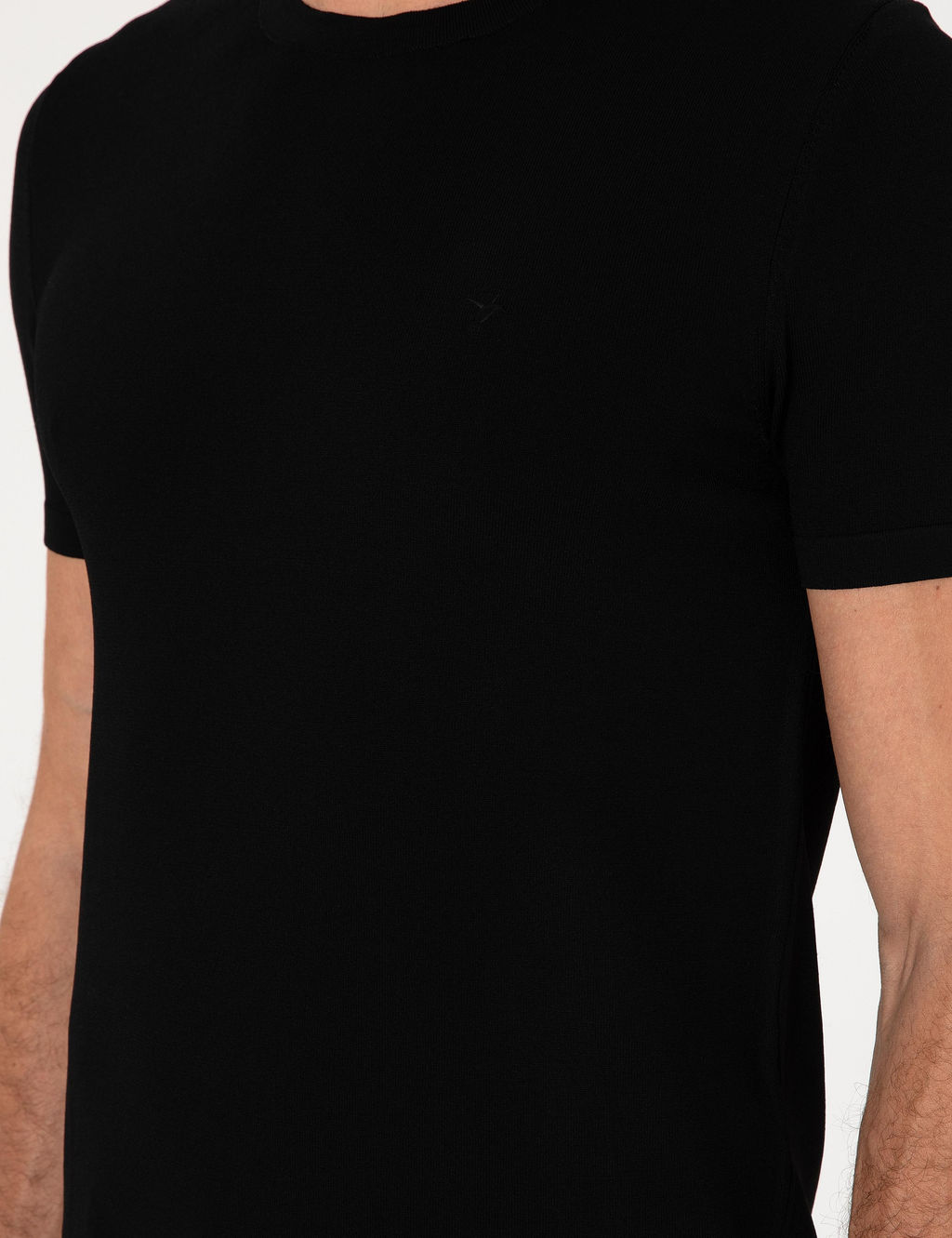 Siyah Slim Fit Bisiklet Yaka Triko T-shirt