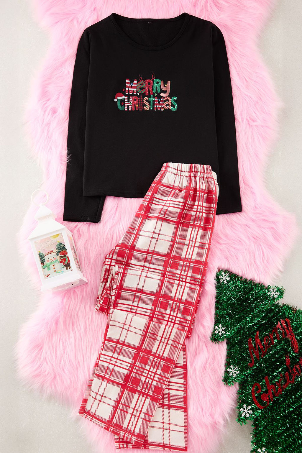 Trendyolmilla Siyah Pamuklu Kalpli Ekoseli Orme Pijama Tak?m? THMAW25PT00220