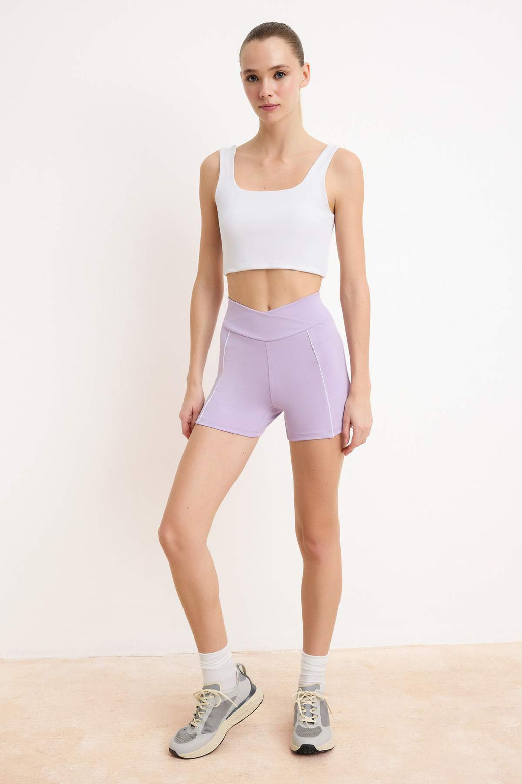 Lila Kruvaze Bel Biye Detayl? Dalg?c/Scuba Spor Tayt THMSS26TY00005