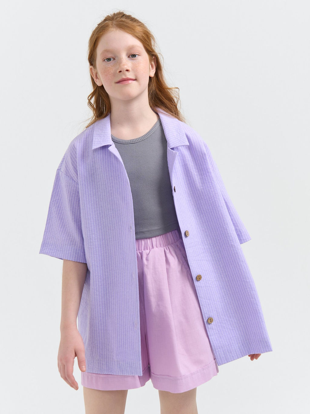 Рубашка хлопковая Лаванда с коротким рукавом 7+ - Bungly фото 7