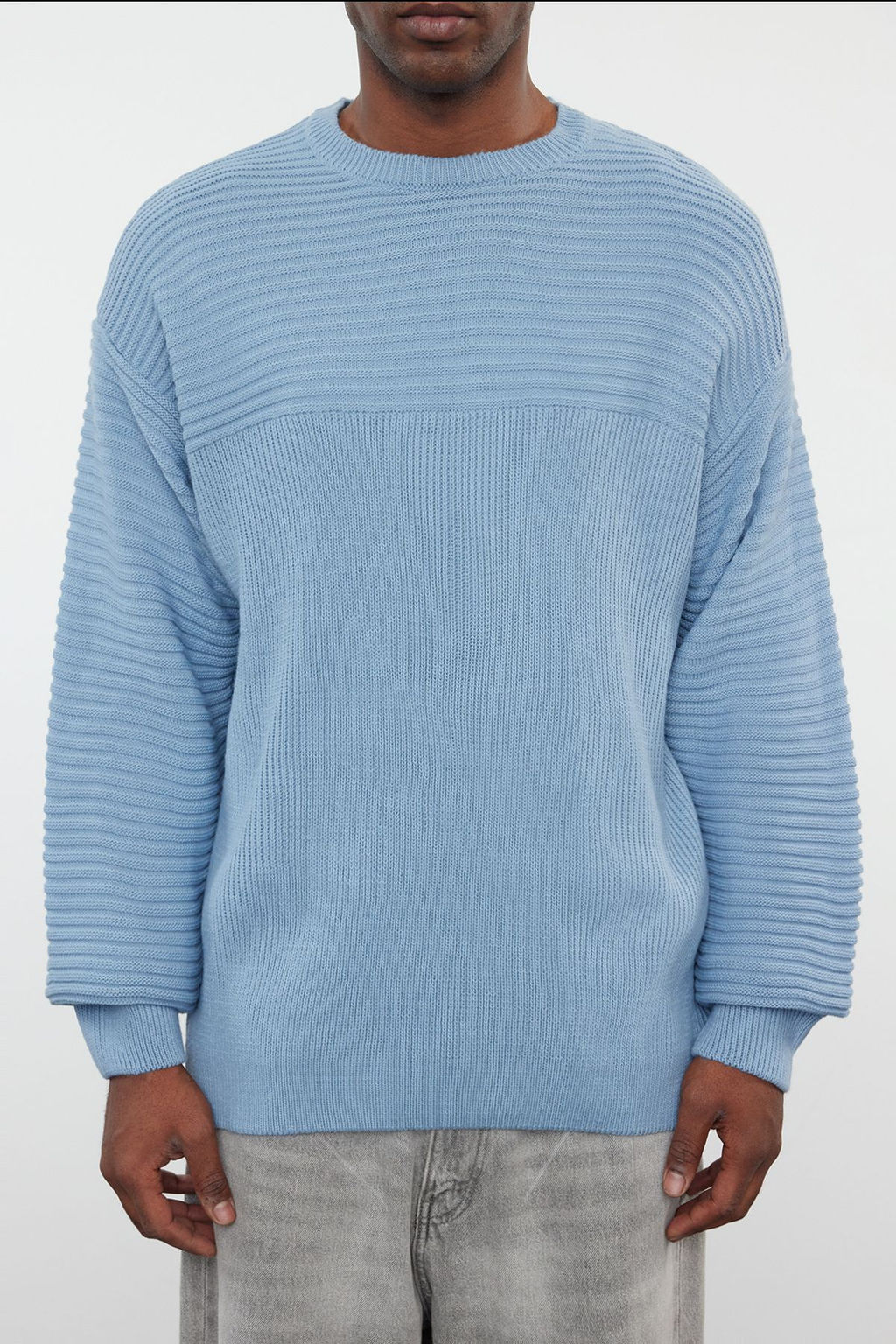 Mavi Unisex Oversize Bisiklet Yaka Duz Triko Kazak TMNAW25KZ00004 - Trendyolmilla фото 4