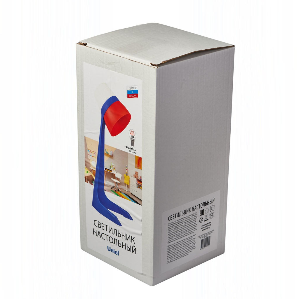 ULO-K22 D/E14/A WHITE/BLUE/RED Светильник настольный, 40W. Цоколь E14. Механический выключатель. Триколор. ТМ Uniel
