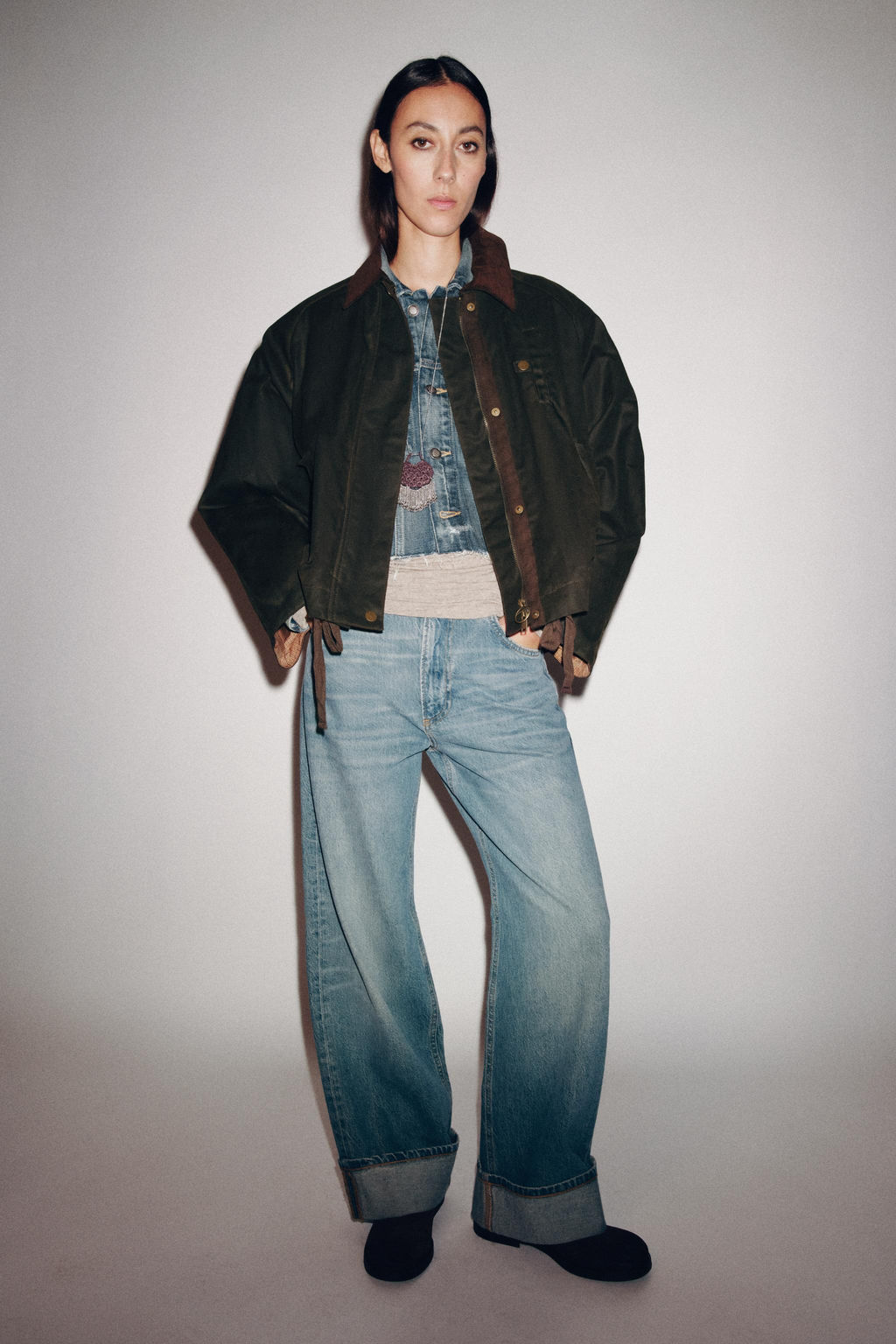 ZW COLLECTION CONTRAST COLLAR WAXED JACKET
