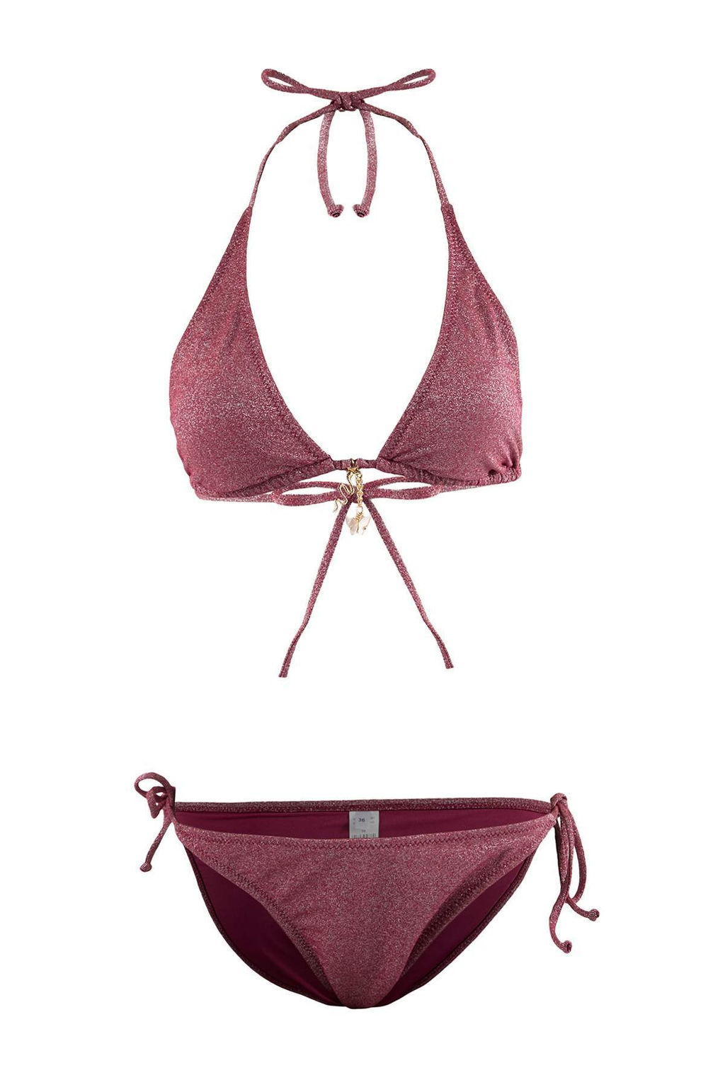 Bordo Simli Ucgen Kapl? Aksesuarl? Normal Bel Regular Bikini Tak?m? TBESS26BT00053