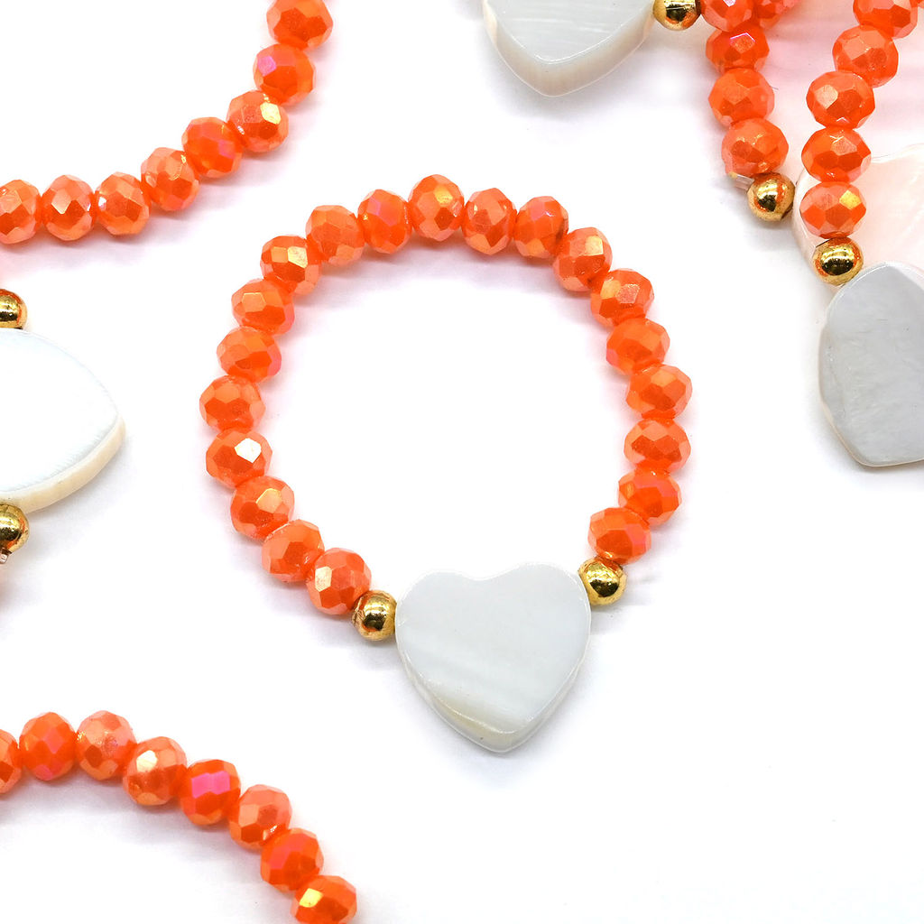 Колечко на резинке с перламутром Сердце и цирконом цвет оранжевый