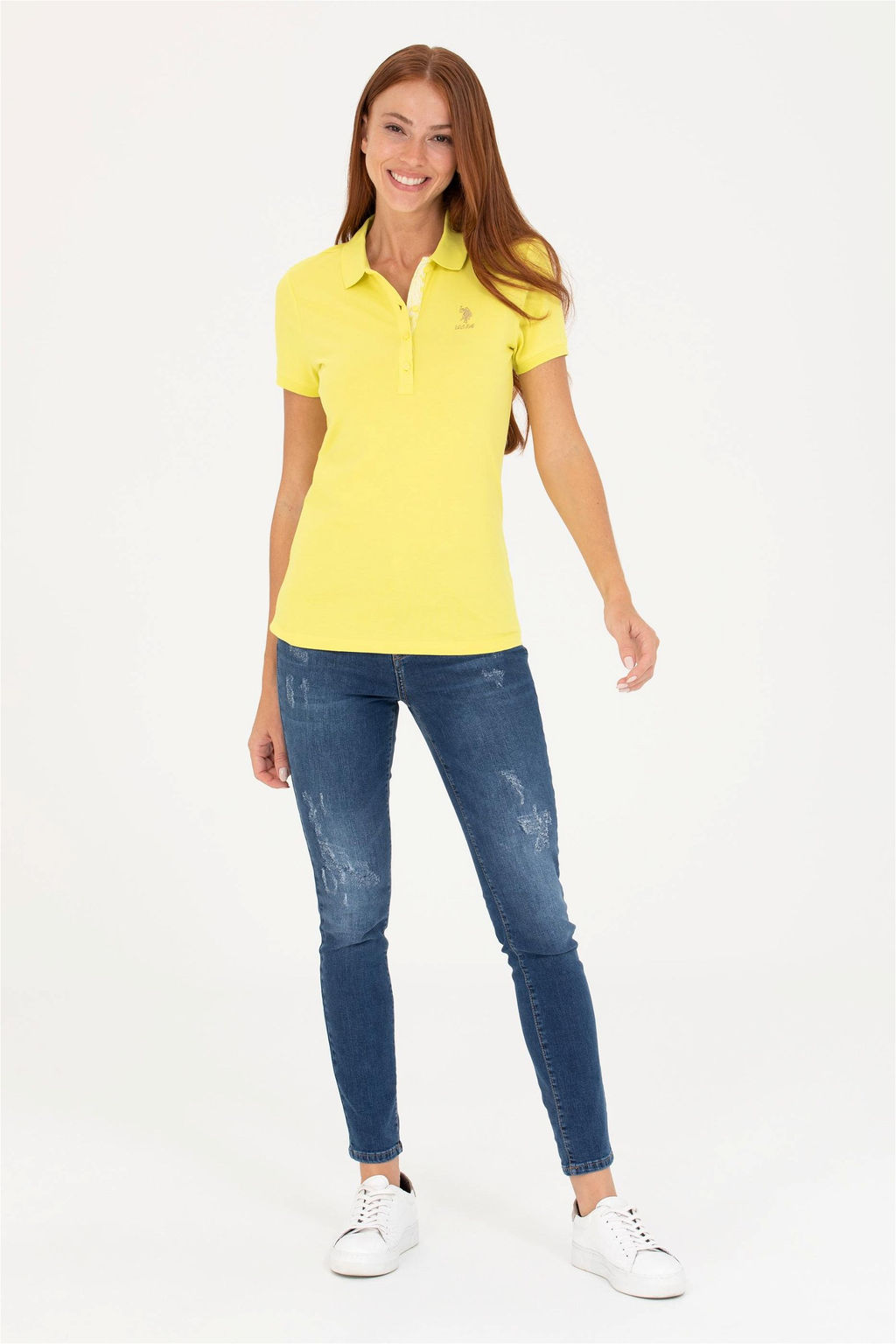 Женская неоново-желтая базовая футболка с воротником-поло Неожиданная скидка в корзине - U.s. polo assn фото 4