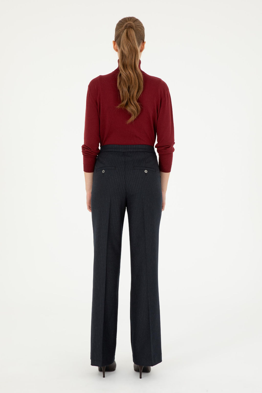Kad_n Lacivert _izgili Slim Flare Fit Kanvas Pantolon