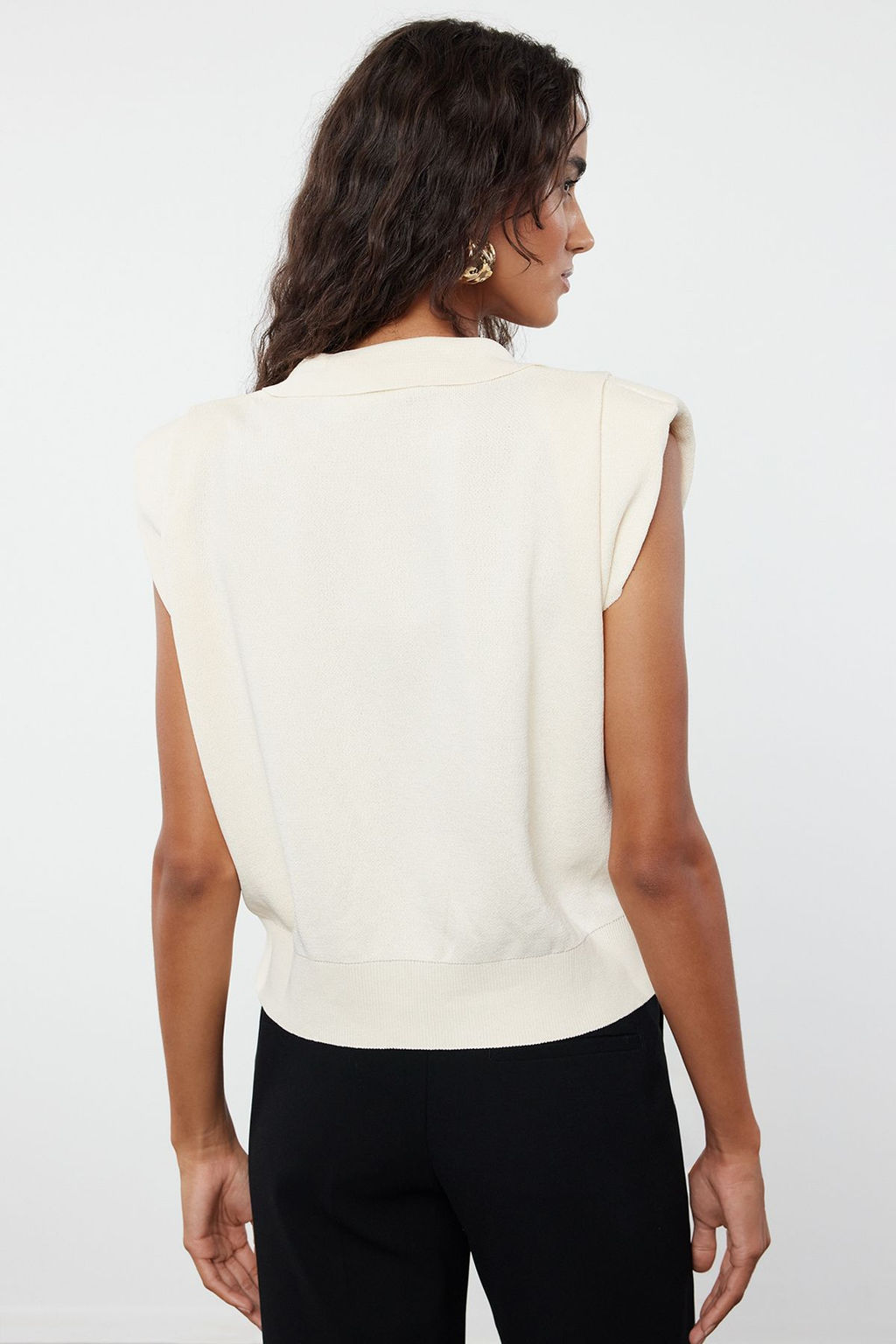 Ekru Regular Polo Yaka Yelek TWOAW25YE00011 - Trendyolmilla фото 4