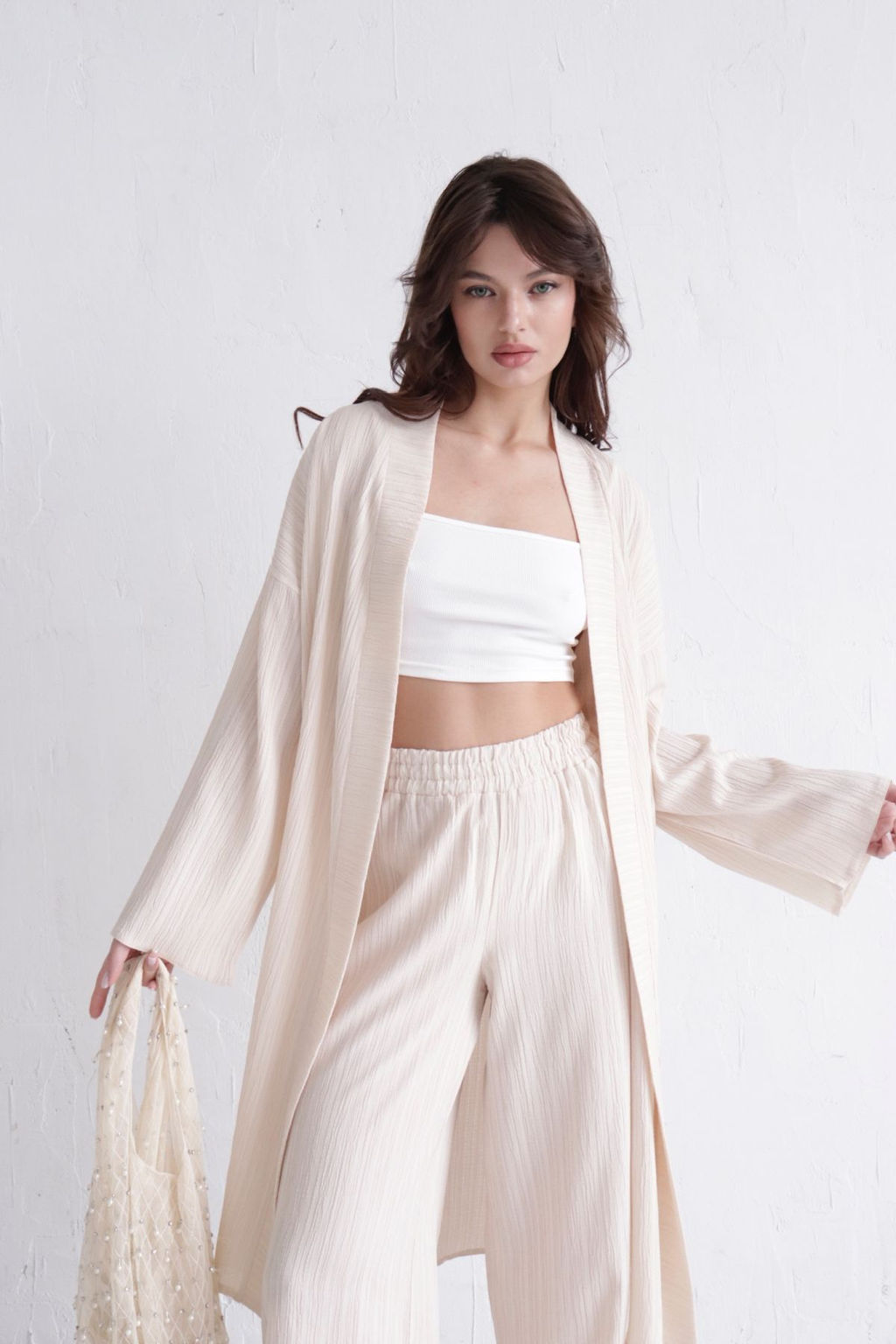 9537 Костюм из кимоно и брюк-палаццо кремовый - Martichelli фото 3