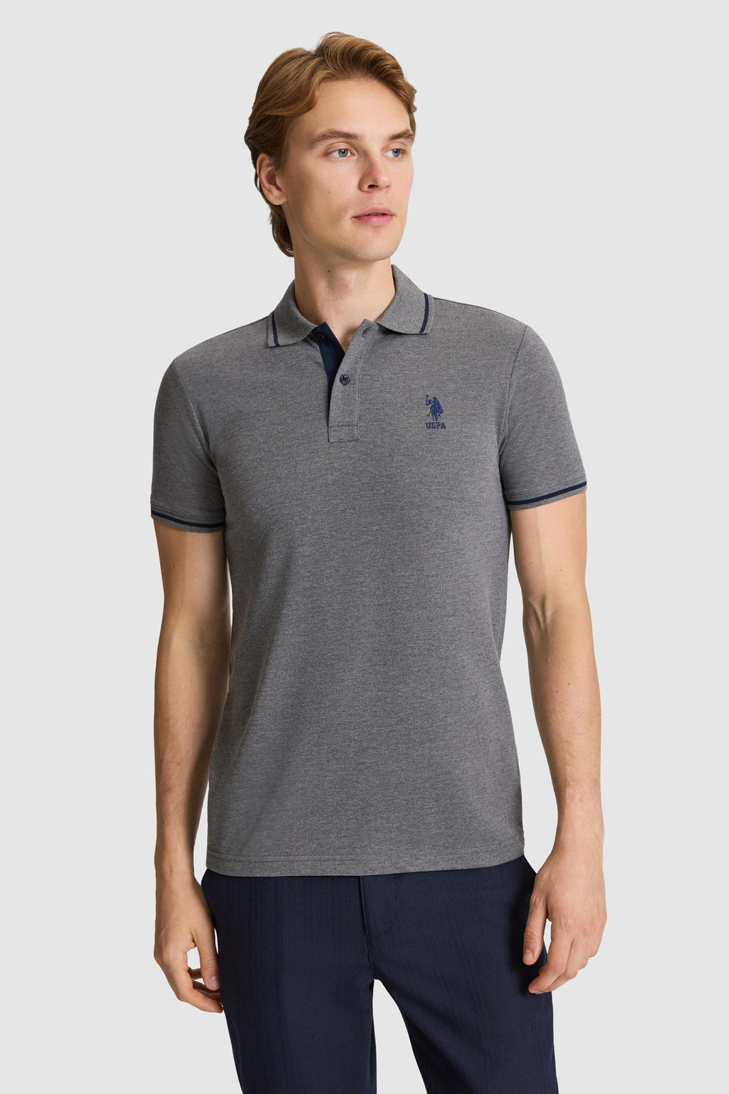 Erkek Antrasit Melanj Slim Fit Polo Yaka Basic Ti__rt