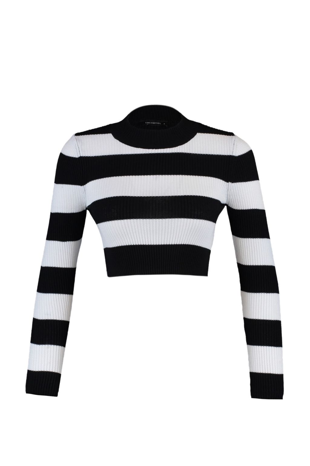 TRENDYOLMILLA Siyah Crop Pamuklu Cizgili Triko Kazak TWOAW20KZ0255
