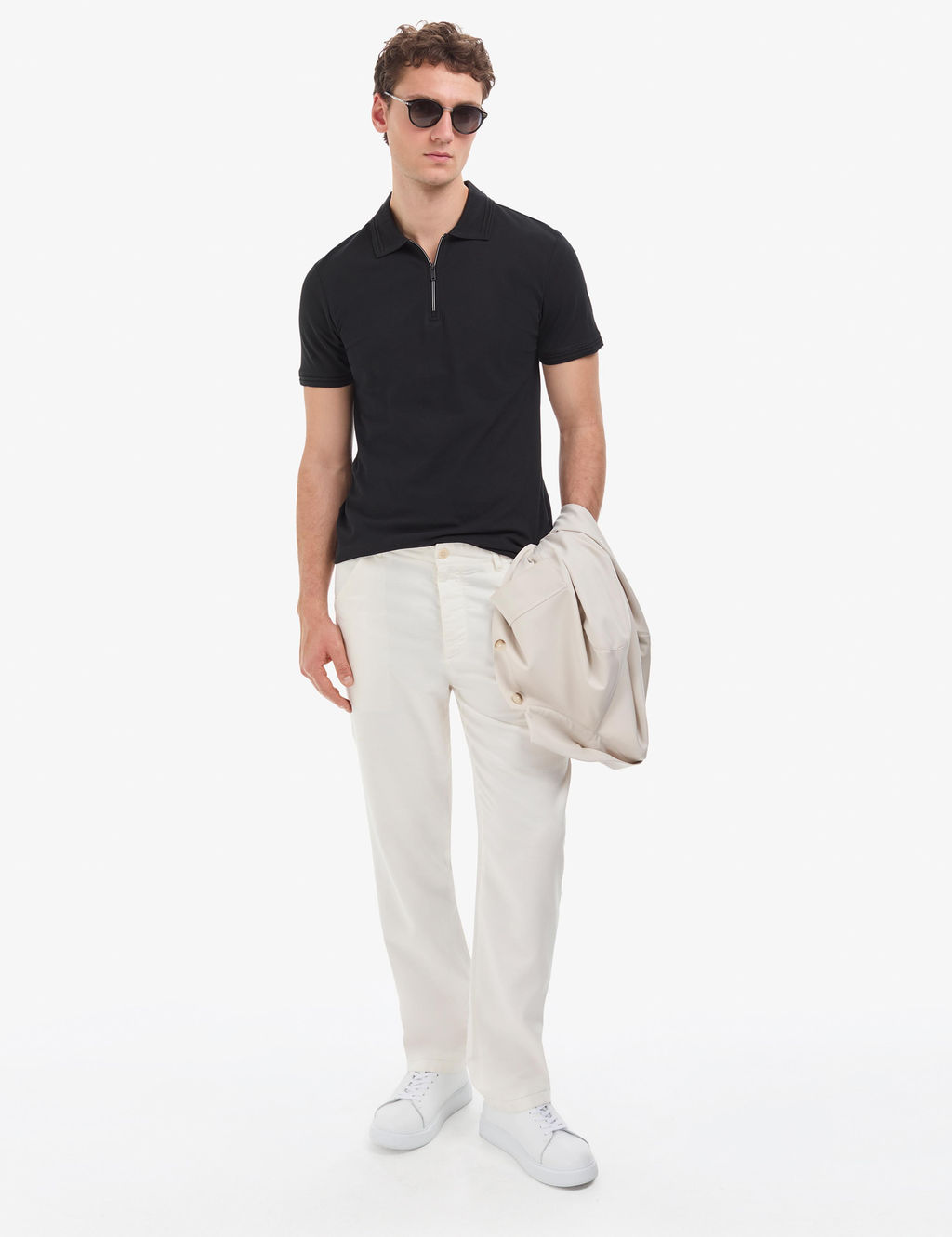 Siyah Slim Fit %100 Pamuk K_vr_lmaz Polo Yaka Basic Ti__rt