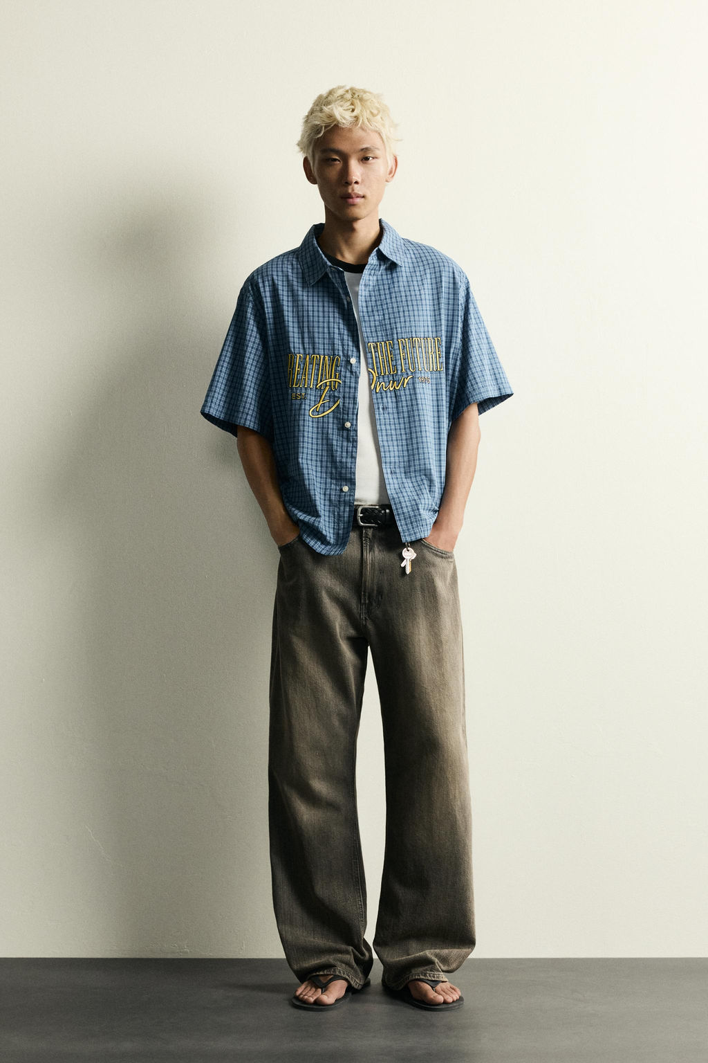 CAMISA RELAXED FIT CUADROS CREMALLERA / Azul