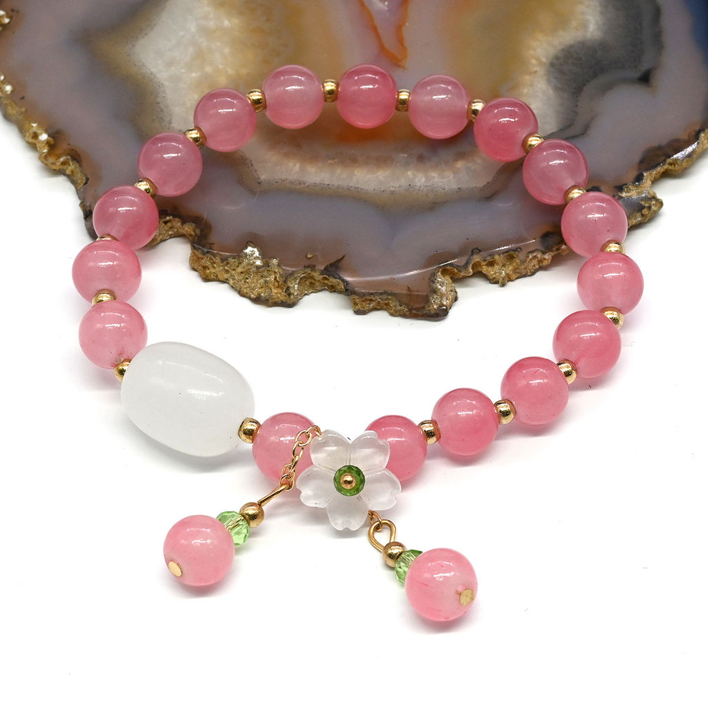 Браслет с подвеской "Цветок" цв.клубничный, 17см