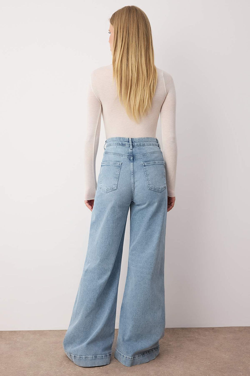 Ac?k Mavi Paca Detayl? Normal Bel Wide Leg Comfort Jeans TWOAW26JE00000 - Trendyolmilla фото 4