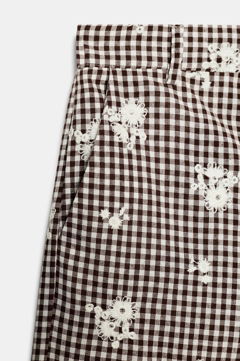 PANTAL?N CULOTTE CUADROS BORDADOS SET / Marr?n / Crudo - Zara фото 8
