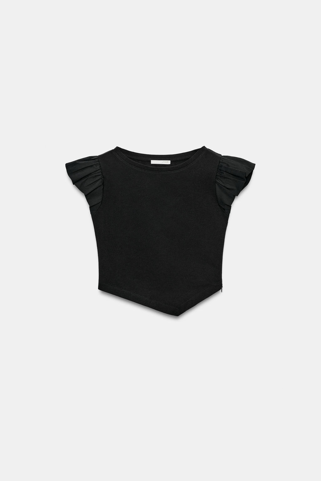 CAMISETA MANGA CORTA VOLANTES / Negro