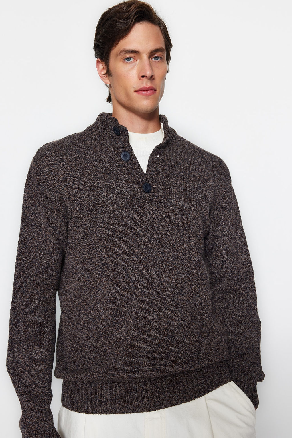 TRENDYOL MAN Vizon Casual Slim Fit Yunlu Yar?m Bal?kc? Dugmeli Triko Kazak TMNAW21KZ0394 - Trendyolmilla фото 20