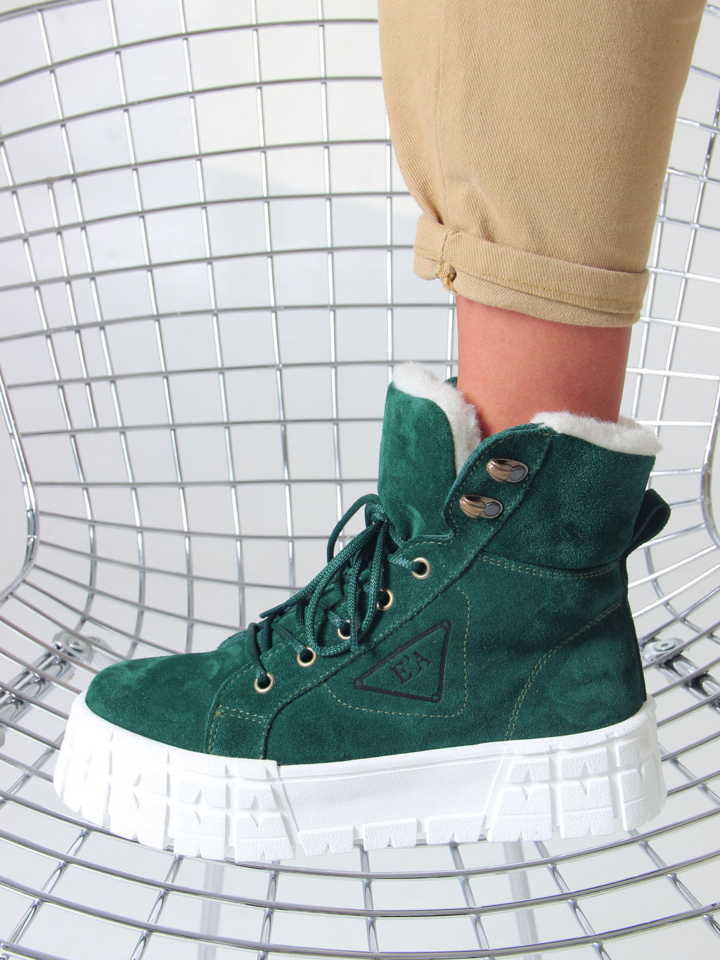 Ботинки 216.212131w. зеленый замша/Мех