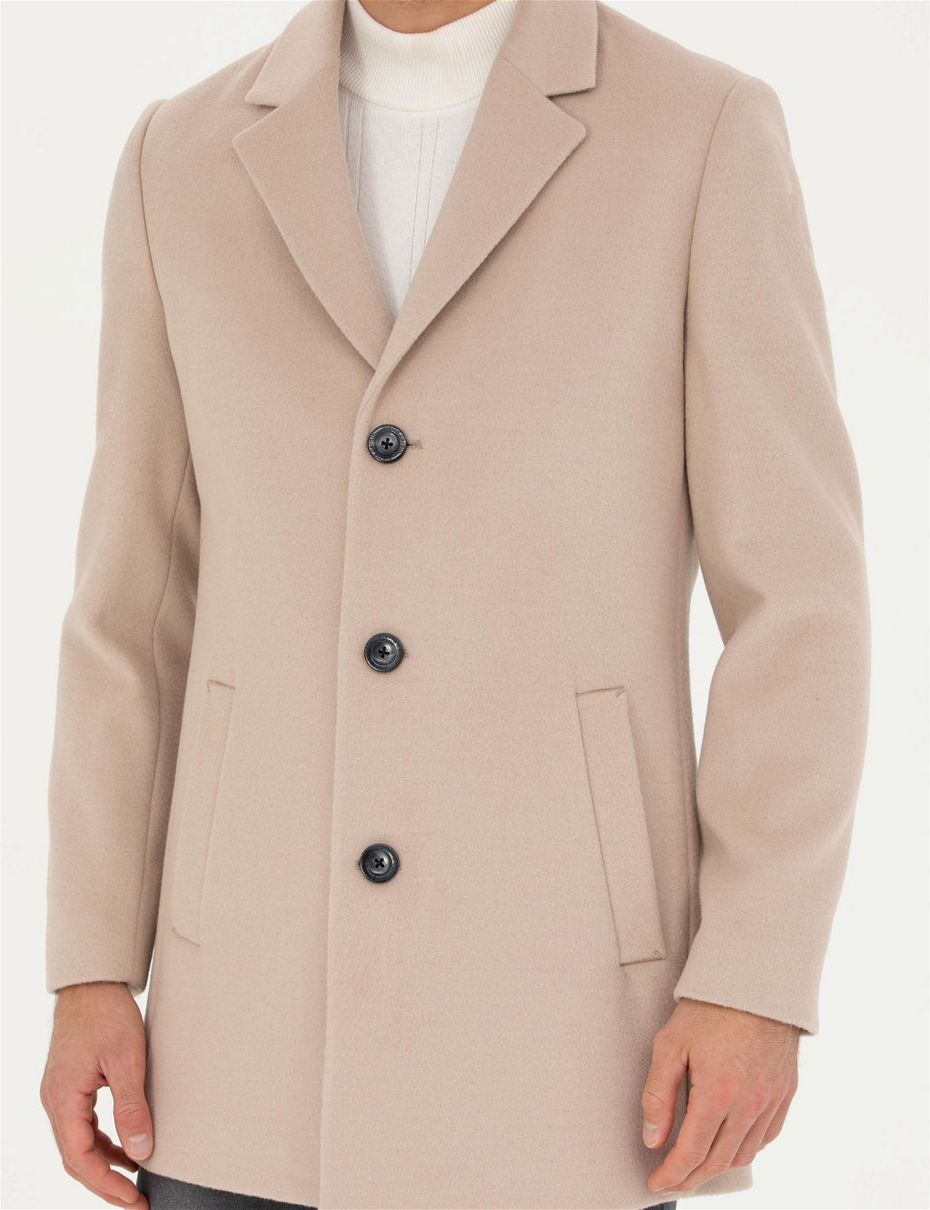 Bej Ekstra Slim Fit Y_n Kar___ml_ Ka_e Kaban - Pierre cardin фото 6