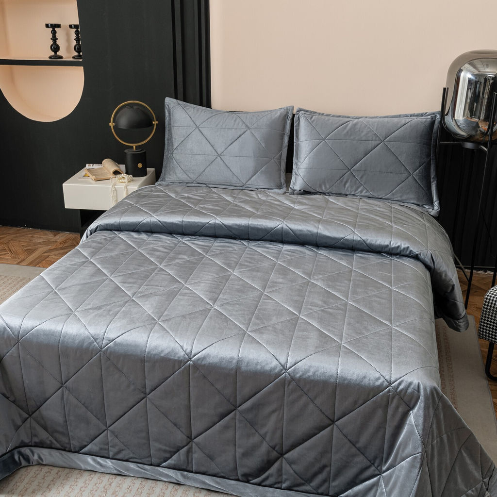 Велюровое покрывало в клетку и две наволочки OVL038 240*260/50-70 2 шт - Ситрейд фото 5