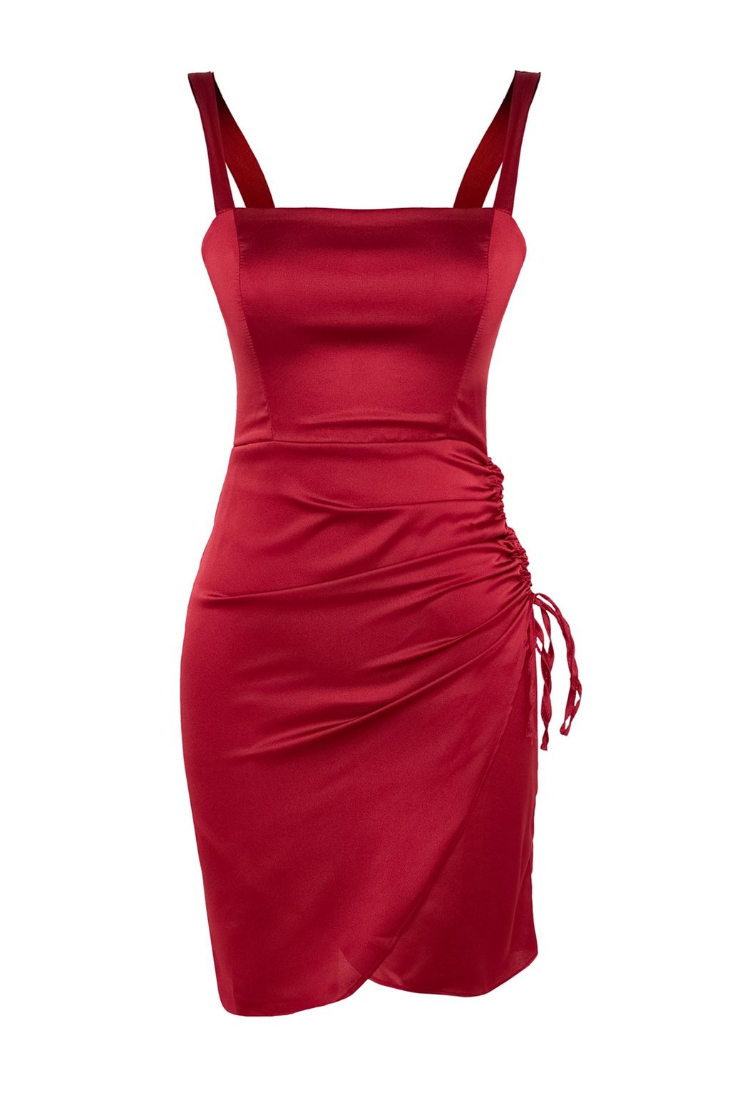 Trendyolmilla Bordo Buzgulu Dokuma Saten K?sa S?k Abiye Elbise TPRSS21EL2287  фото 7