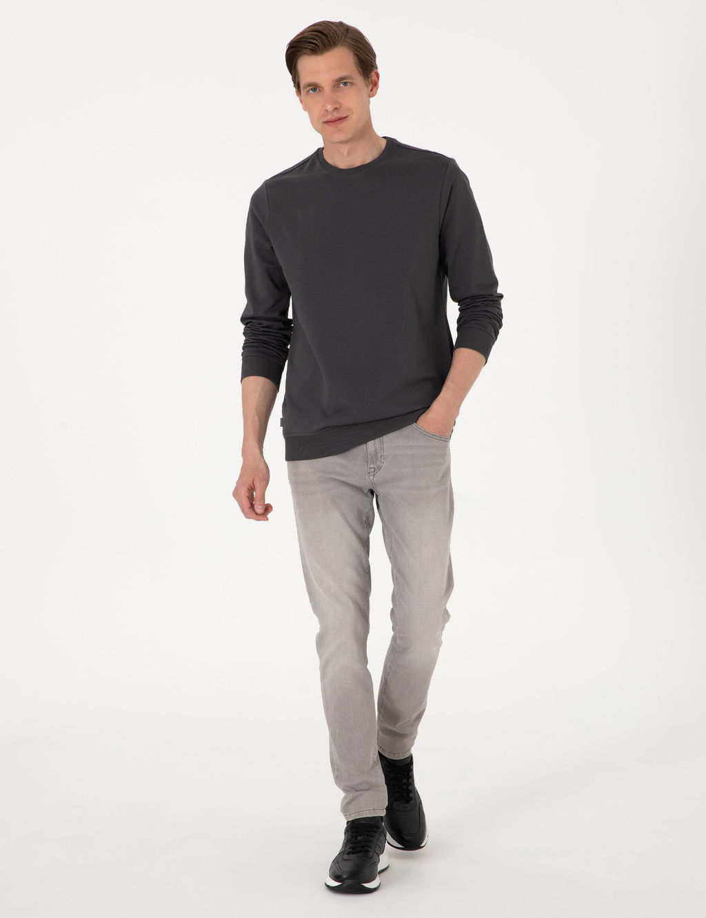 Antrasit 2 _plik Regular Fit Bisiklet Yaka Basic Sweatshirt - Pierre cardin фото 4