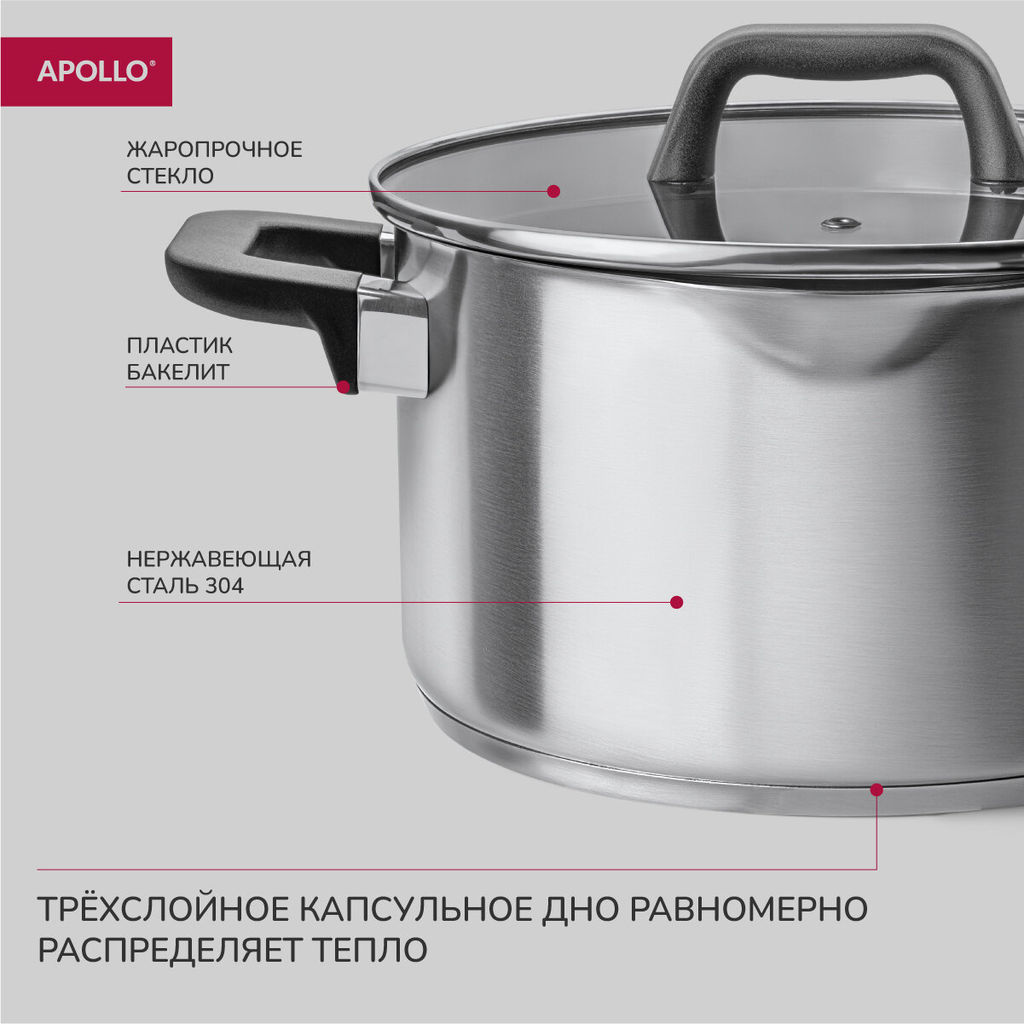 Кастрюля с крышкой APOLLO "Gusto" 6 л