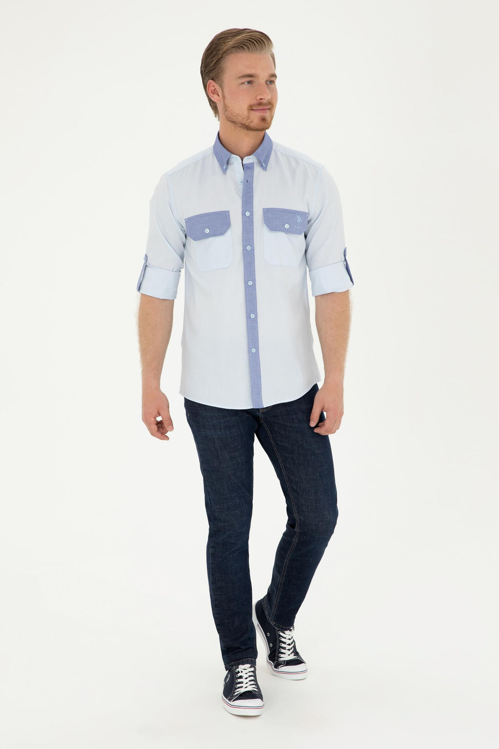 U. S. Polo Assn / Мужская голубая рубашка с длинным рукавом - U.s. polo assn фото 4