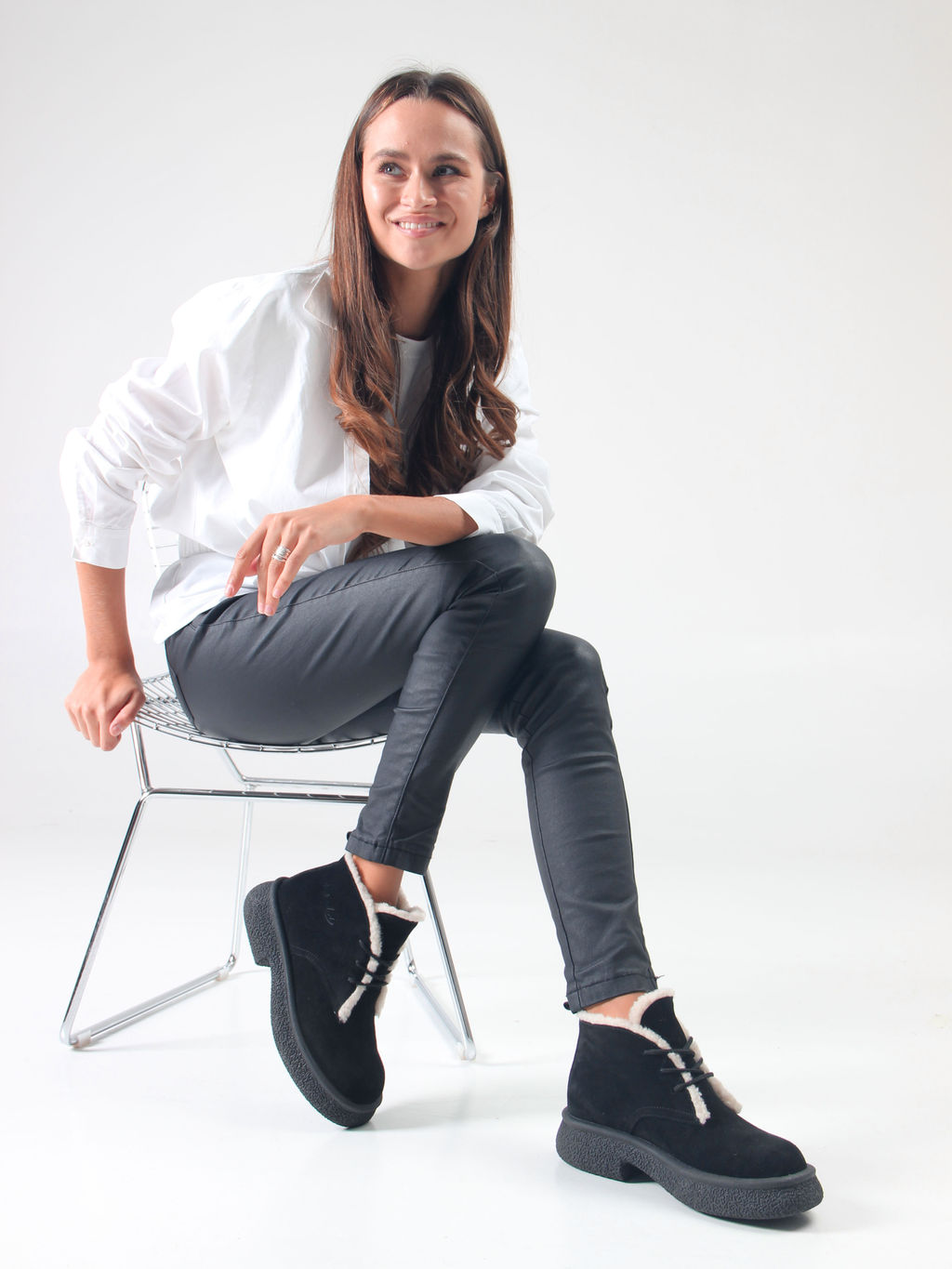 Ботинки 308.агатаbl. черный замша/Шерсть