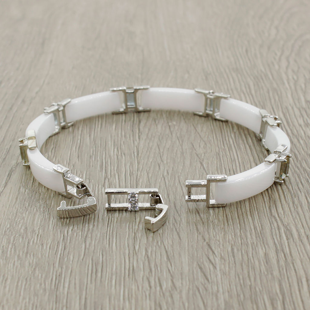 Браслет Лилу из белой керамики с Султанитом покрытие светлый металл, длина 20см - Agat77 фото 2