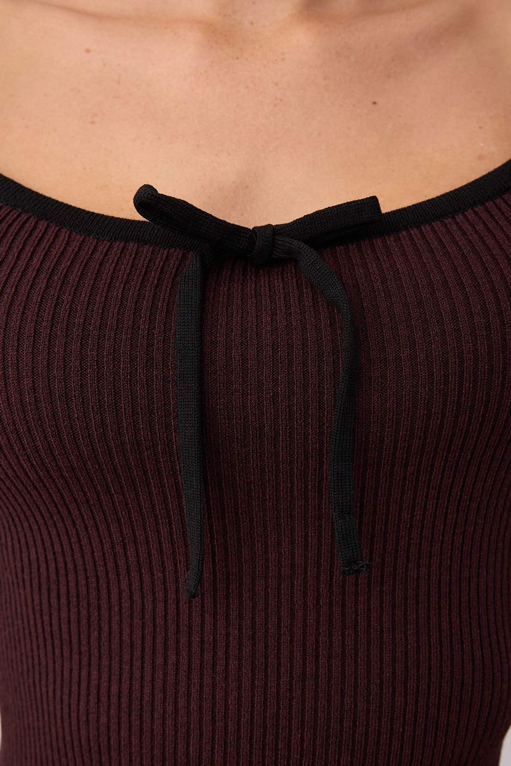 Bordo Merserize Gorunumlu Premium Iplik/Ozel Iplik Kurdele/Fiyonk Detayl? Triko Kazak TWOAW25KZ00207