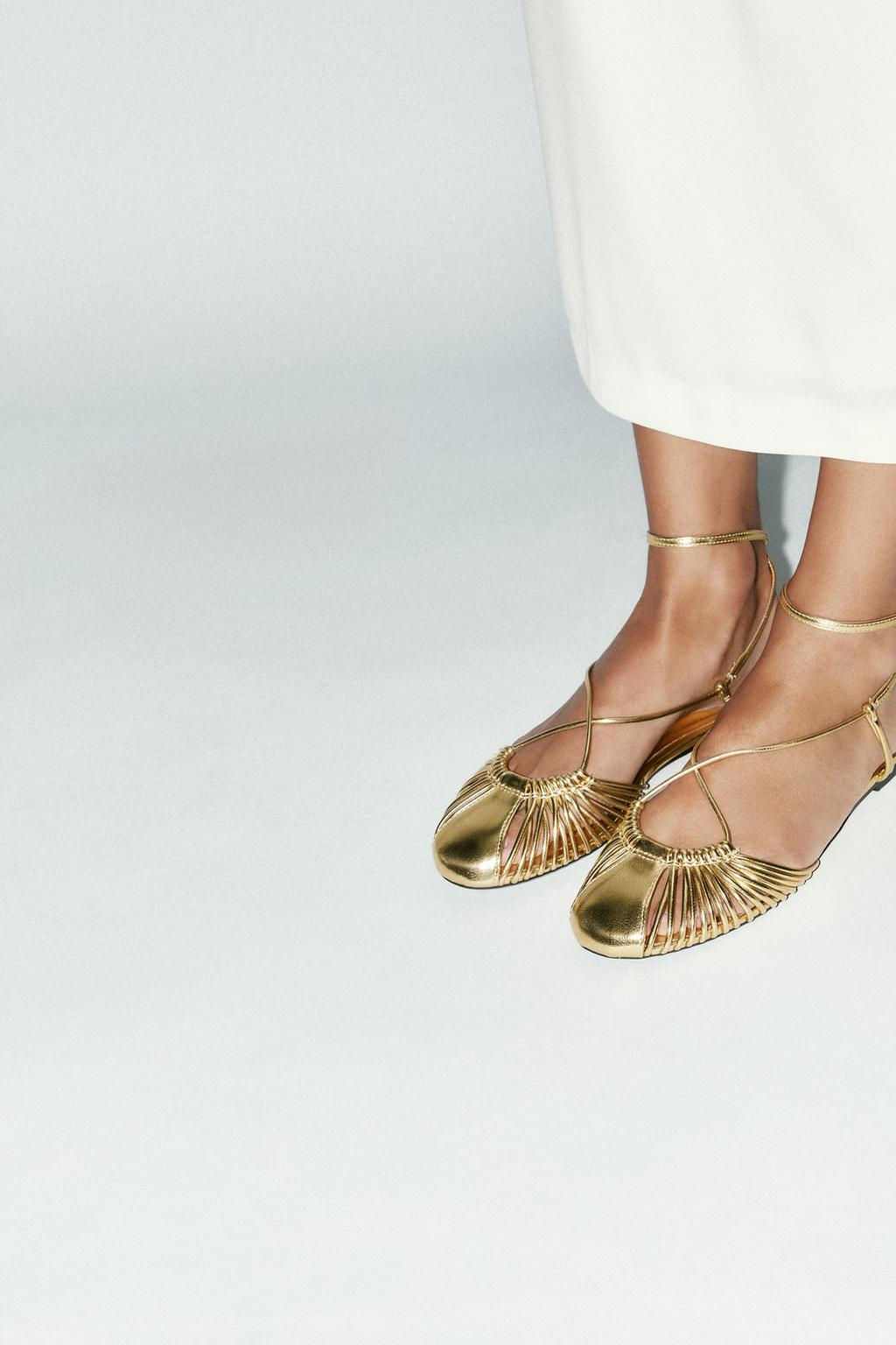 METALLIC-EFFECT STRAPPY CAGE SANDALS - Zara фото 6