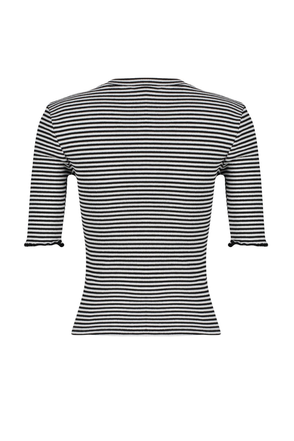 Siyah-Beyaz Cizgili Fitilli Fitted/Vucuda Oturan Bisiklet Yaka Esnek Orme Bluz TWOSS23BZ00025