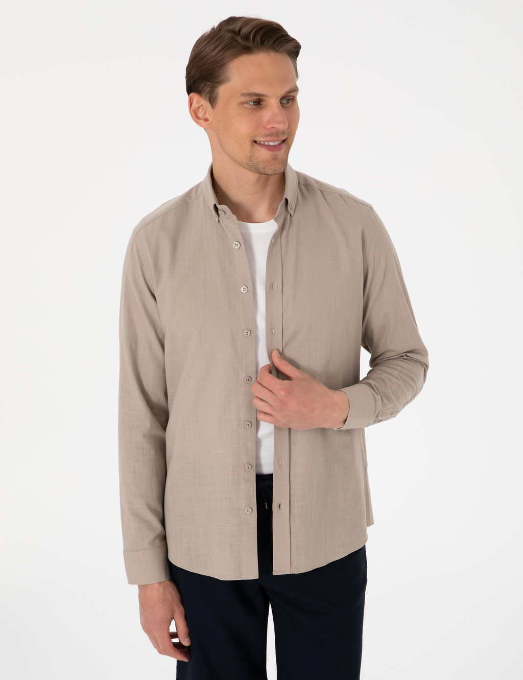 Vizon Keten G_r_n_ml_ Slim Fit Uzun Kollu G_mlek - Pierre cardin фото 4