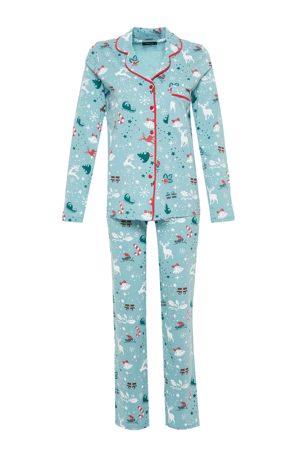 Turkuaz %100 Pamuk K?s Temal? Orme Pijama Tak?m? THMAW22PT1211 - Trendyolmilla фото 7