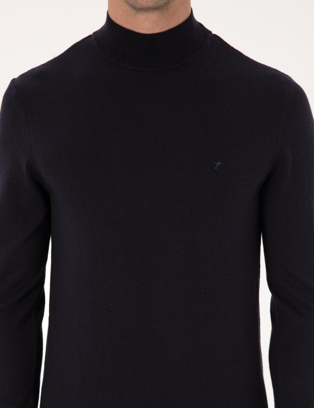 Lacivert Slim Fit Pamuk Kar___ml_ Yar_m Bal_k__ Yaka Basic Triko Kazak