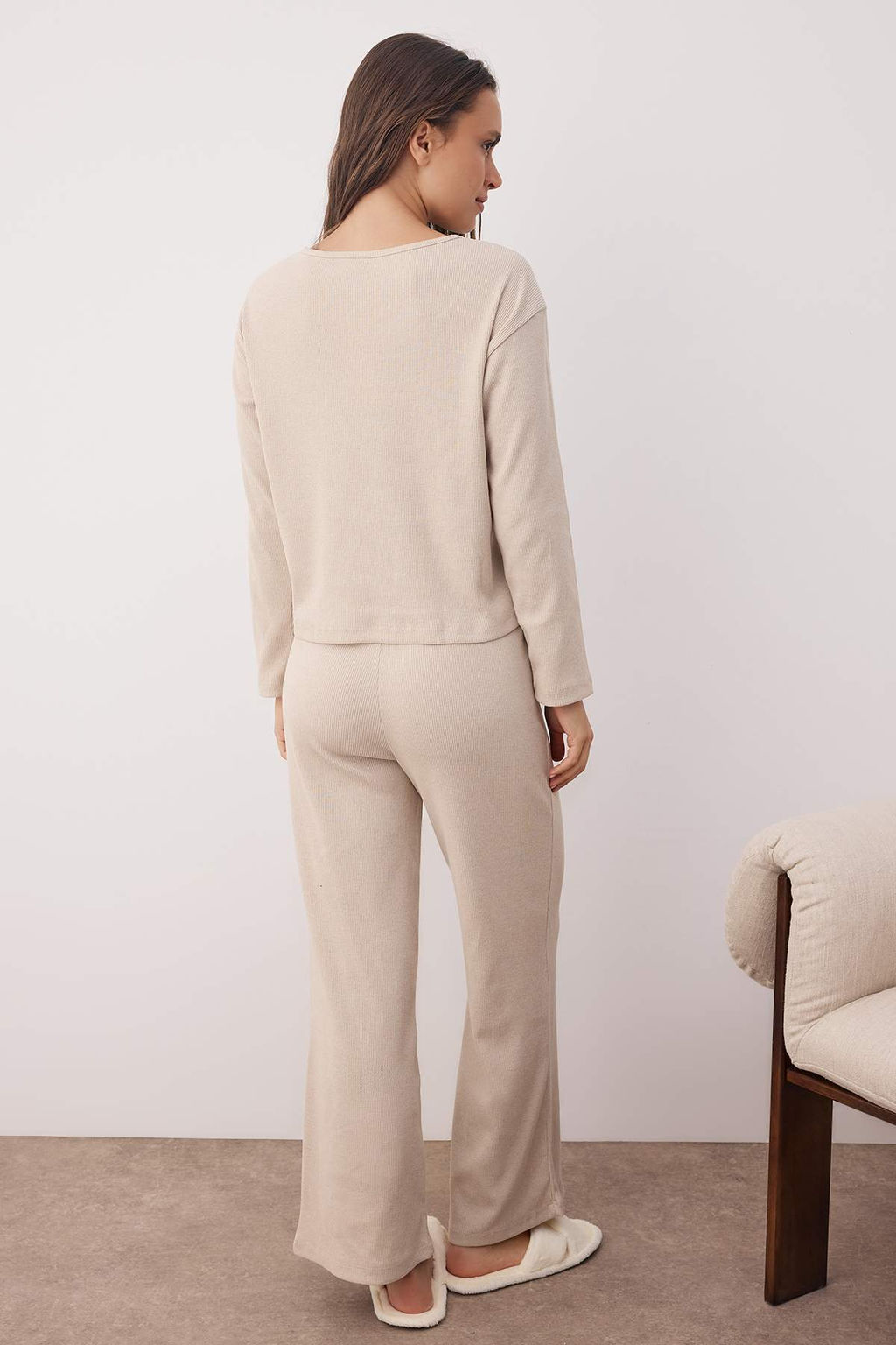 Trendyolmilla Kahverengi Fitilli Orme Pijama Tak?m? THMAW21PT0684 фото 4