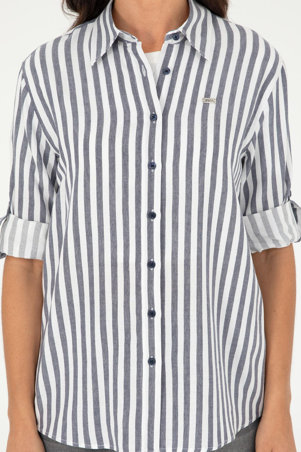 Женская темно-синяя рубашка с длинным рукавом - U.s. polo assn фото 6