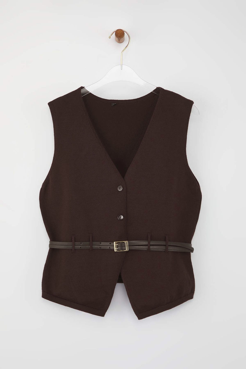 Limited Edition Kahverengi Premium Iplik/Ozel Iplik Triko Yelek TWOAW26YE00033